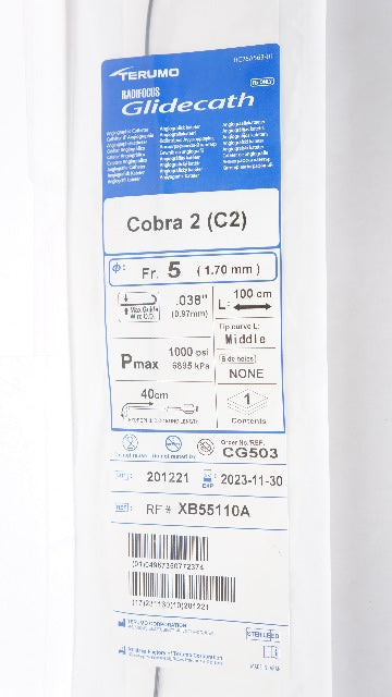 Terumo XB55110A Radifocus Glidecath Angiographic Cath. C2 5Fr x 0.038inch (x)